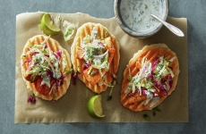 Open-Faced Fish Biscuit Tostada with Spicy Lemon Coconut Sauce